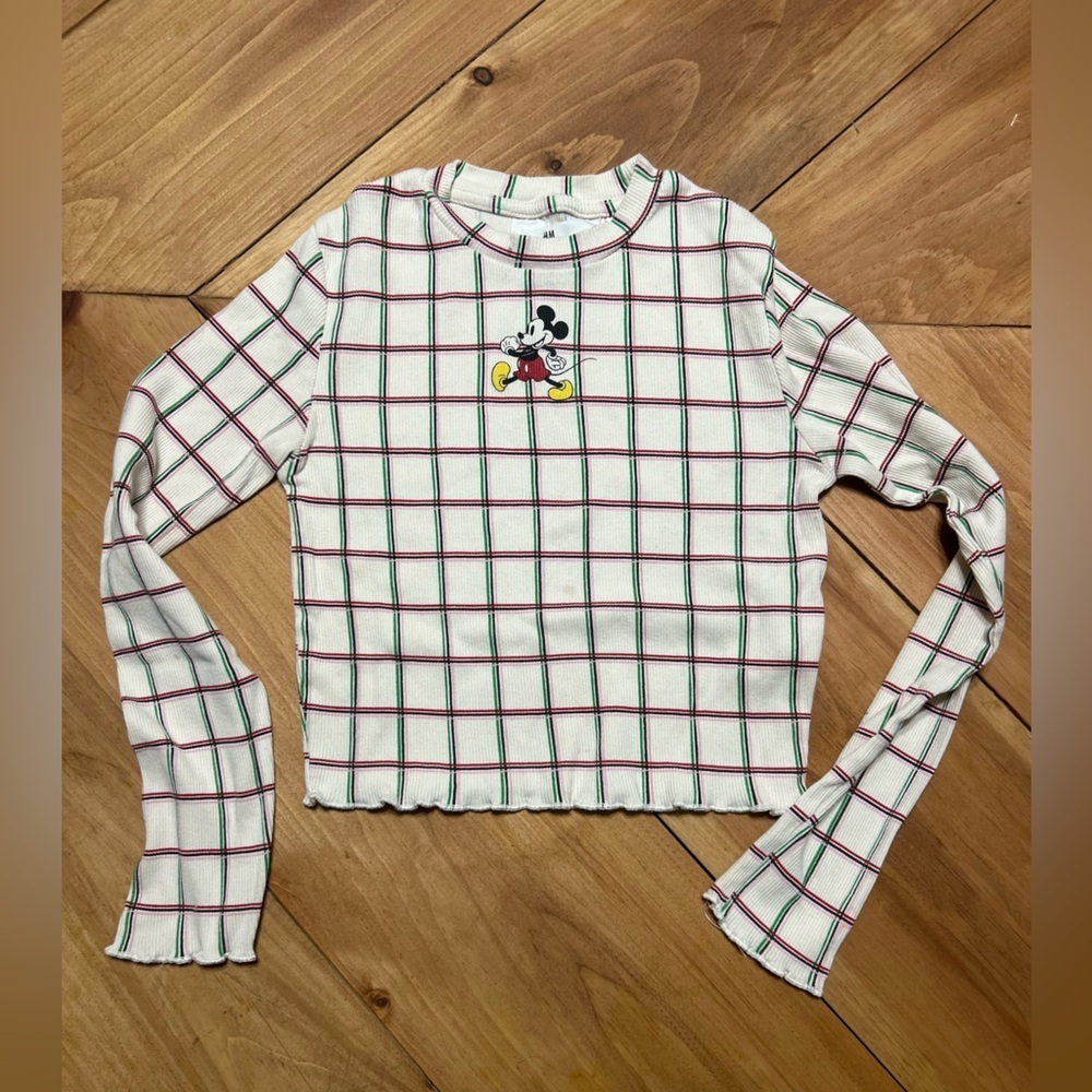 H&M Cream Striped Top with Red and Green Accents